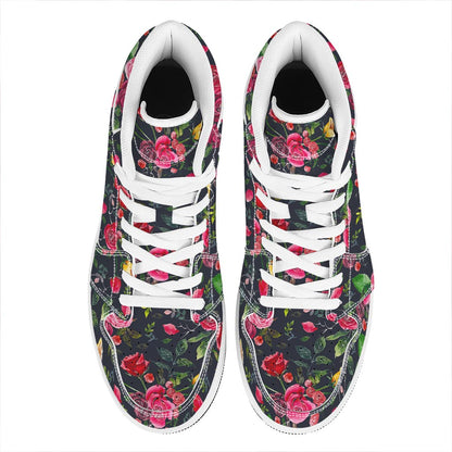 Roses Floral Flower Pattern Print High Top Leather Sneakers