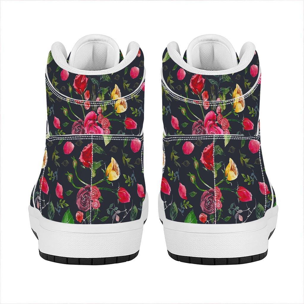 Roses Floral Flower Pattern Print High Top Leather Sneakers