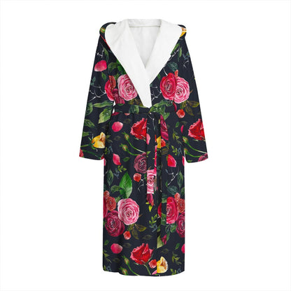Roses Floral Flower Pattern Print Hooded Bathrobe