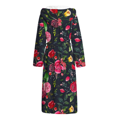 Roses Floral Flower Pattern Print Hooded Bathrobe