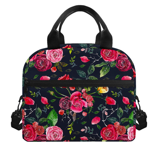 Roses Floral Flower Pattern Print Insulated Lunch Bag