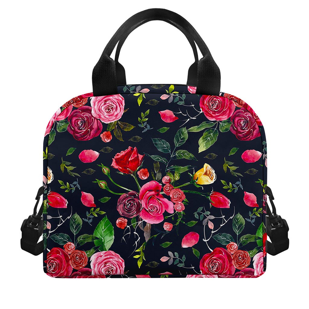 Roses Floral Flower Pattern Print Insulated Lunch Bag