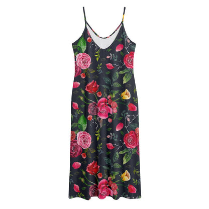 Roses Floral Flower Pattern Print Jersey Midi Cami Dress