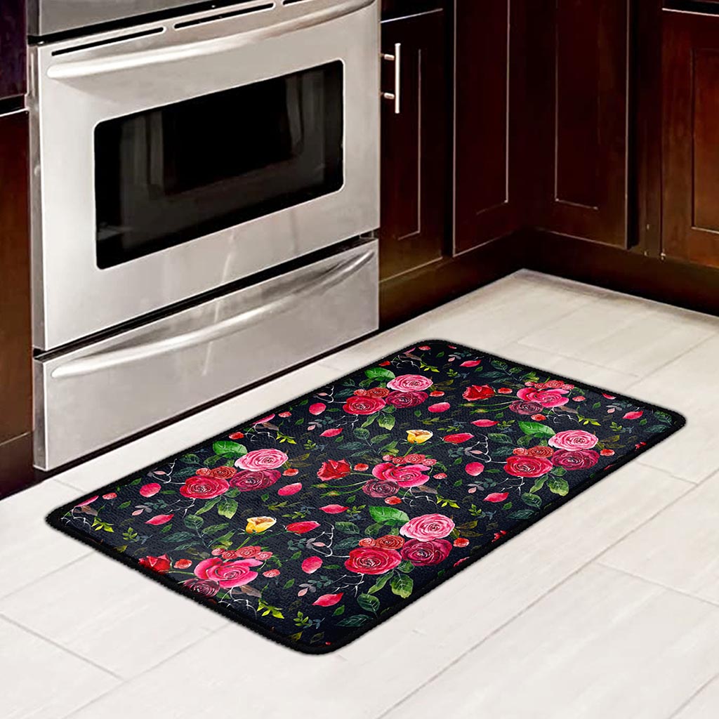 Roses Floral Flower Pattern Print Kitchen Mat