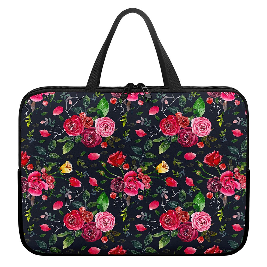 Roses Floral Flower Pattern Print Laptop Sleeve With Handle