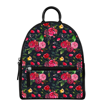 Roses Floral Flower Pattern Print Leather Backpack