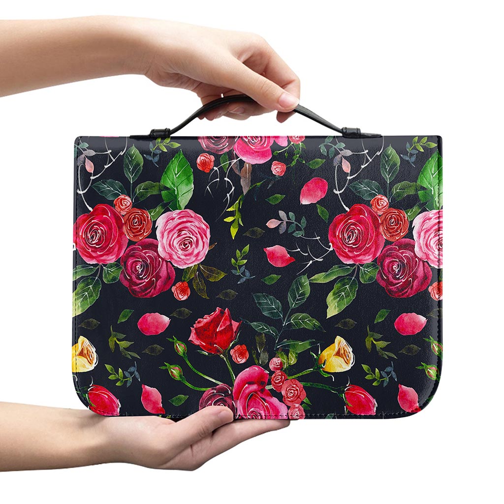 Roses Floral Flower Pattern Print Leather Bible Cover