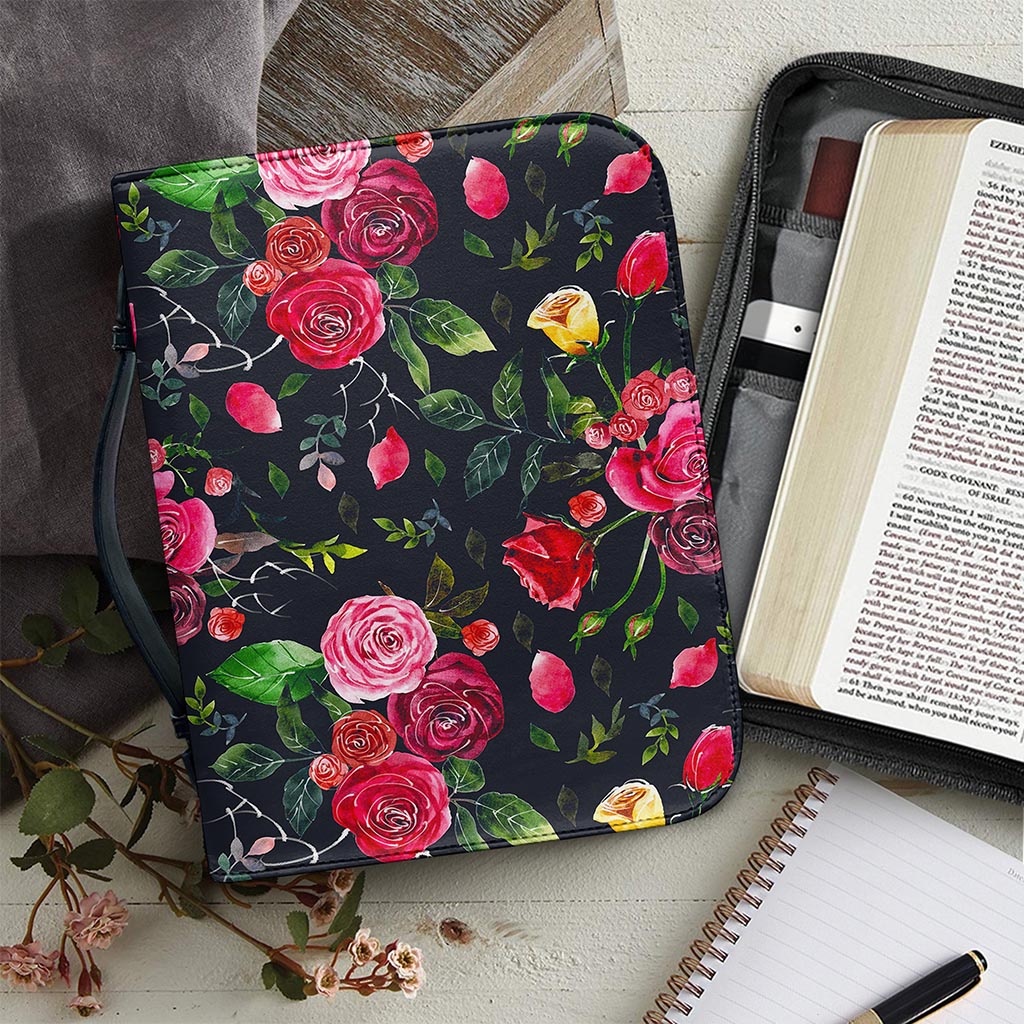 Roses Floral Flower Pattern Print Leather Bible Cover