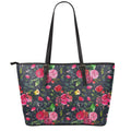 Roses Floral Flower Pattern Print Leather Tote Bag With Zipper