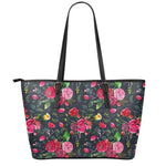 Roses Floral Flower Pattern Print Leather Tote Bag
