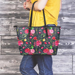 Roses Floral Flower Pattern Print Leather Tote Bag