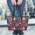Roses Floral Flower Pattern Print Leather Tote Bag