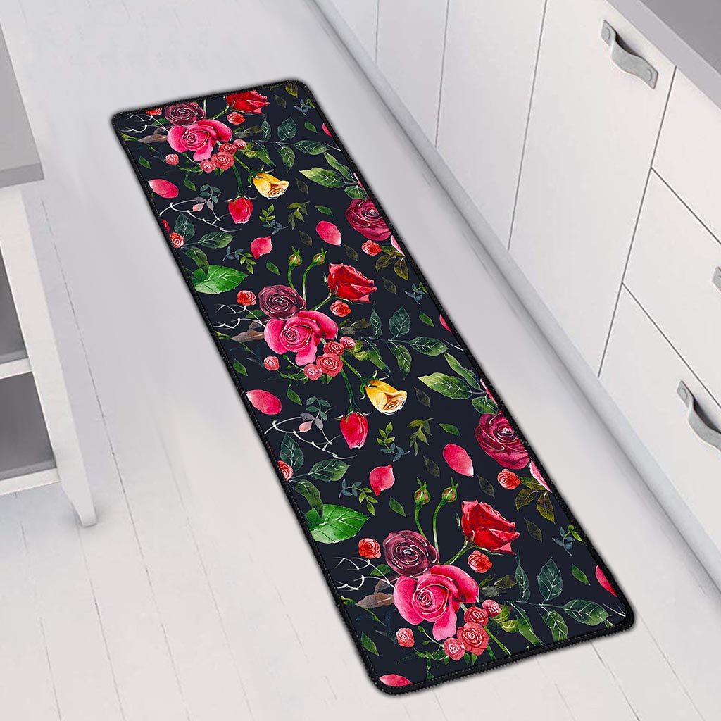 Roses Floral Flower Pattern Print Long Kitchen Mat