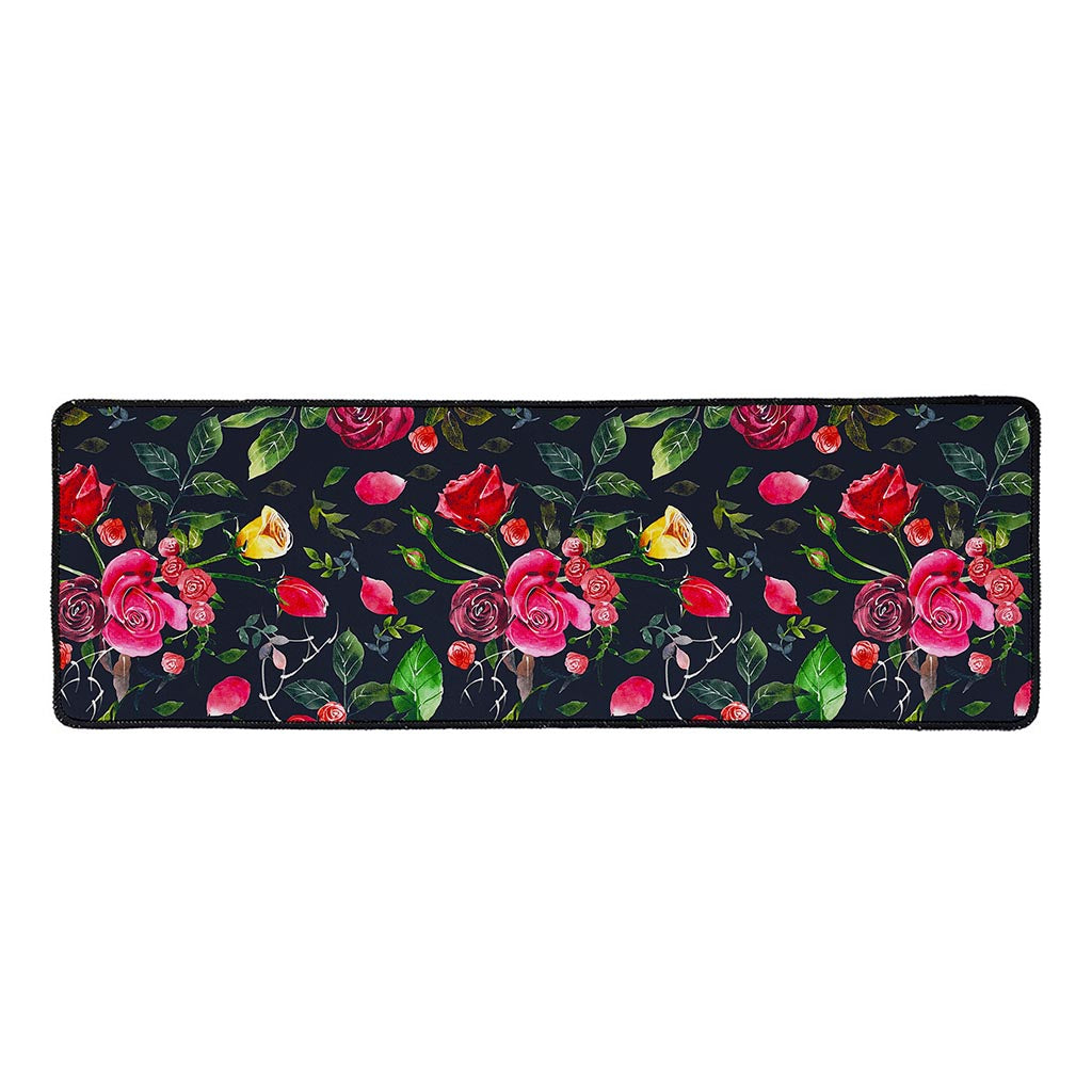Roses Floral Flower Pattern Print Long Kitchen Mat