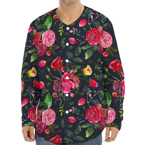 Roses Floral Flower Pattern Print Long Sleeve Baseball Jersey