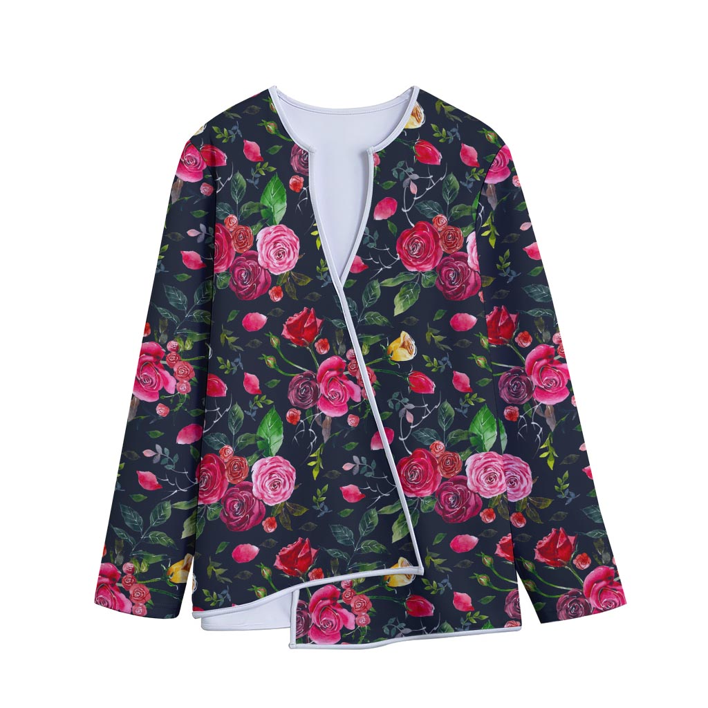 Roses Floral Flower Pattern Print Long Sleeve Short Coat