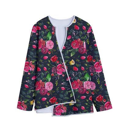 Roses Floral Flower Pattern Print Long Sleeve Short Coat