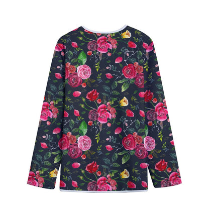 Roses Floral Flower Pattern Print Long Sleeve Short Coat
