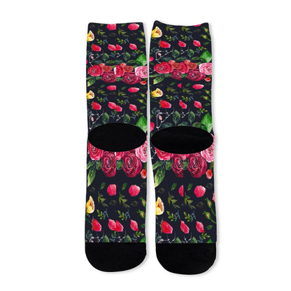 Roses Floral Flower Pattern Print Long Socks