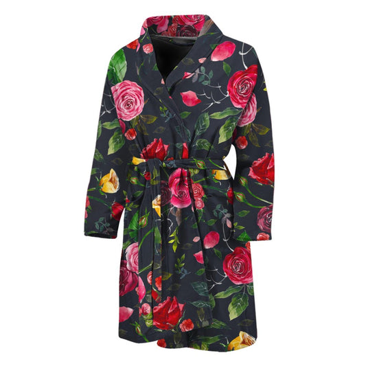 Roses Floral Flower Pattern Print Men's Bathrobe