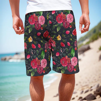 Roses Floral Flower Pattern Print Men's Cargo Shorts