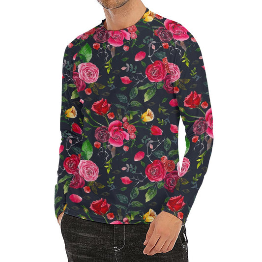Roses Floral Flower Pattern Print Men's Long Sleeve Rash Guard