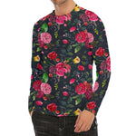 Roses Floral Flower Pattern Print Men's Long Sleeve Rash Guard