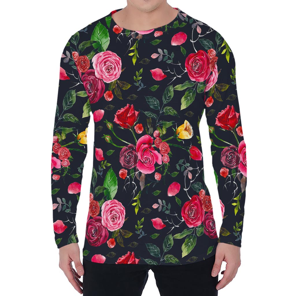 Roses Floral Flower Pattern Print Men's Long Sleeve T-Shirt