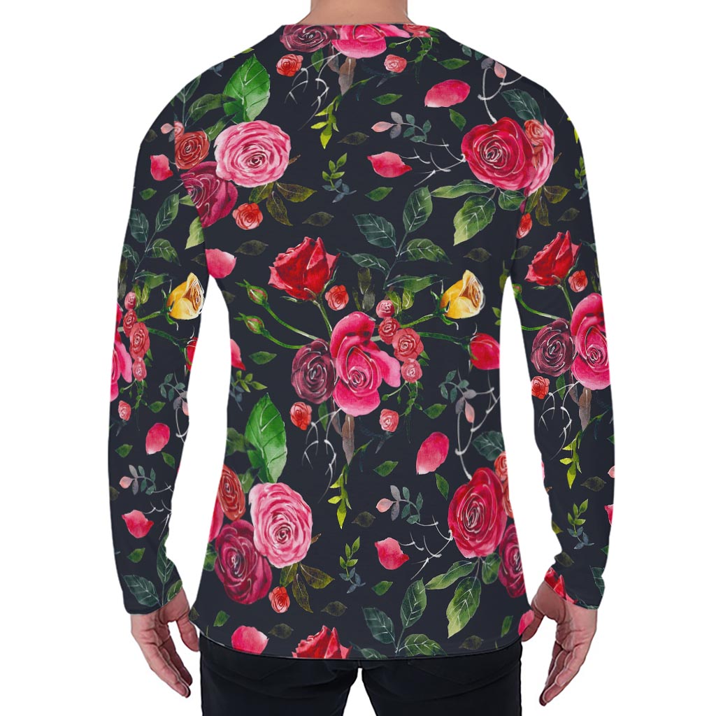 Roses Floral Flower Pattern Print Men's Long Sleeve T-Shirt