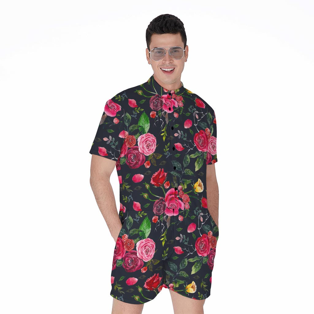 Roses Floral Flower Pattern Print Men's Rompers
