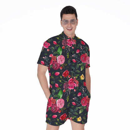 Roses Floral Flower Pattern Print Men's Rompers