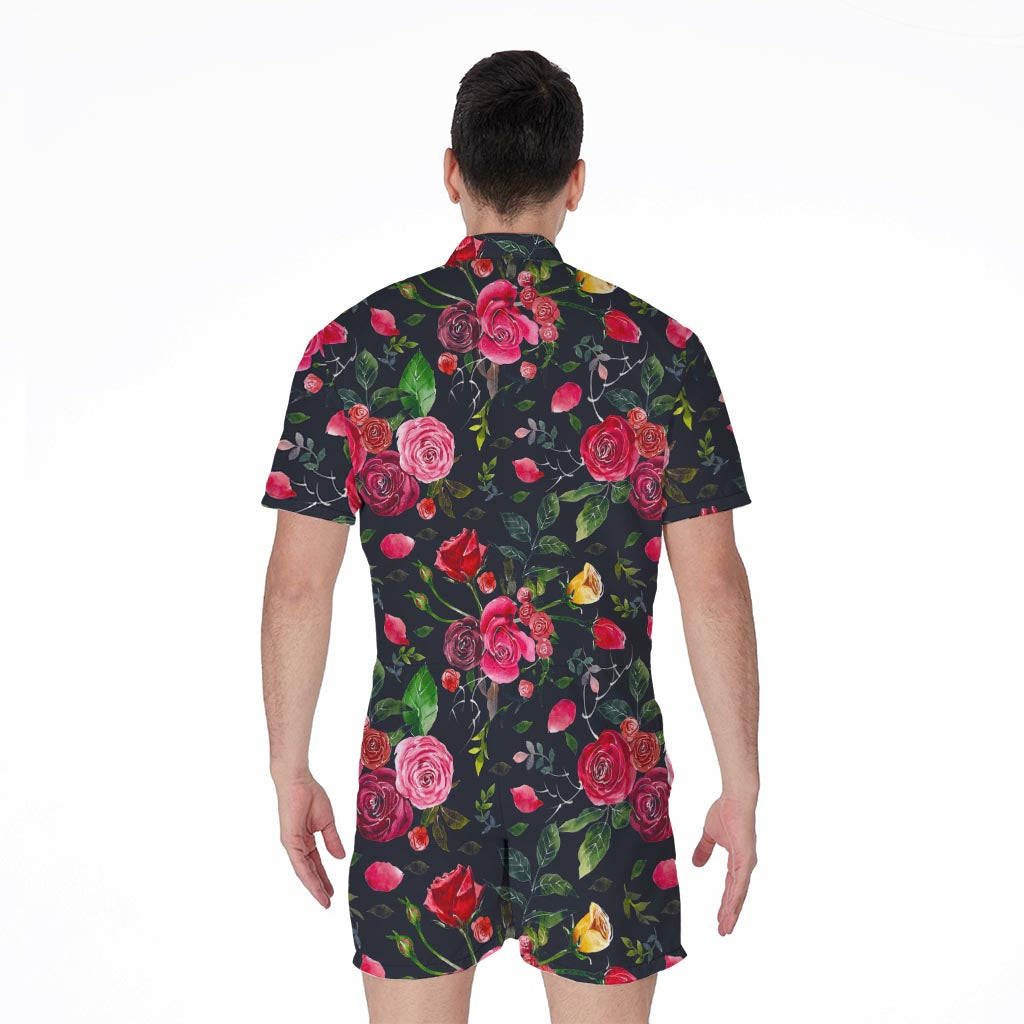 Roses Floral Flower Pattern Print Men's Rompers