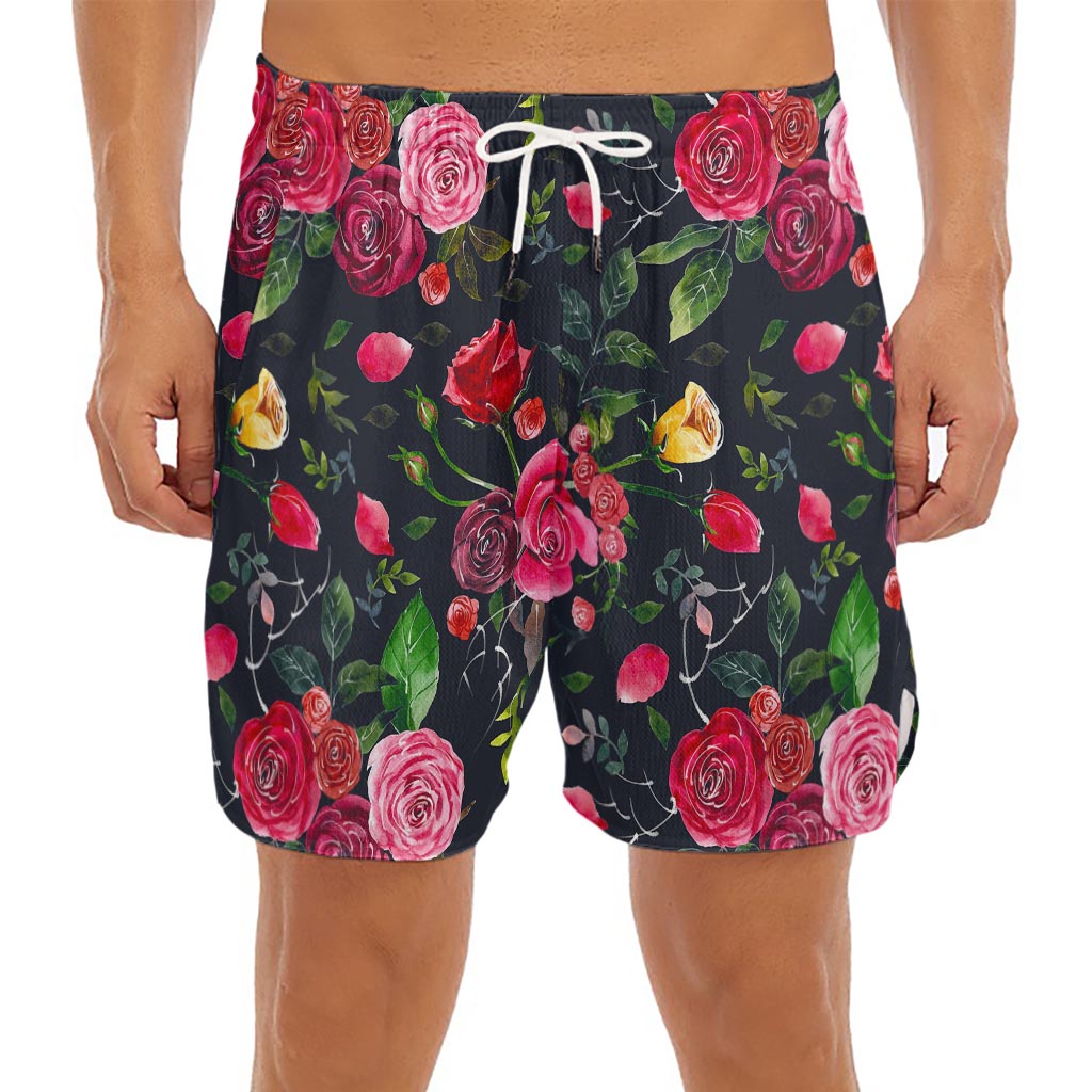 Roses Floral Flower Pattern Print Men's Split Running Shorts