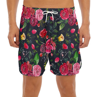 Roses Floral Flower Pattern Print Men's Split Running Shorts