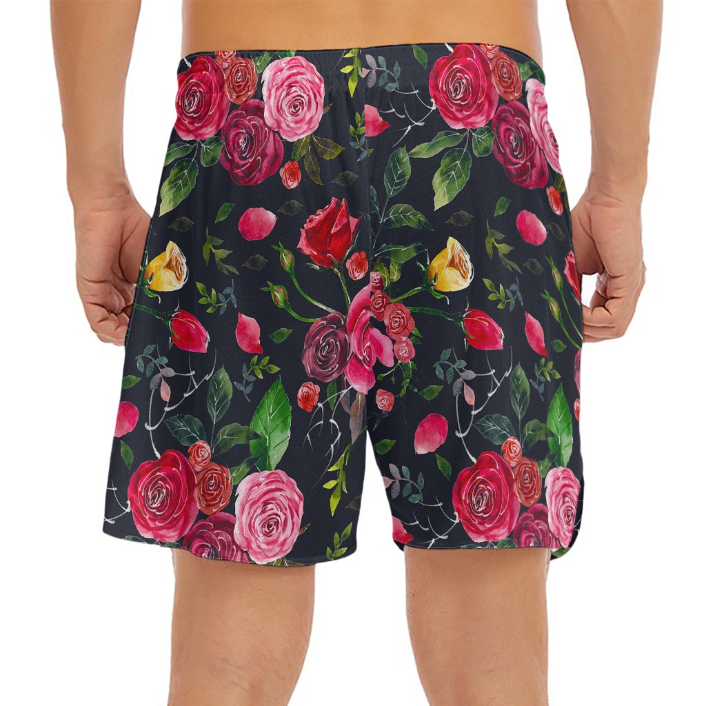 Roses Floral Flower Pattern Print Men's Split Running Shorts
