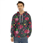 Roses Floral Flower Pattern Print Men's Velvet Pullover Hoodie