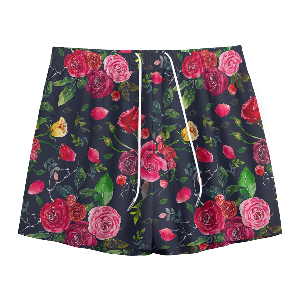 Roses Floral Flower Pattern Print Mesh Shorts
