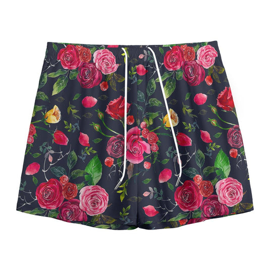 Roses Floral Flower Pattern Print Mesh Shorts