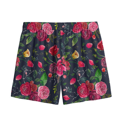 Roses Floral Flower Pattern Print Mesh Shorts