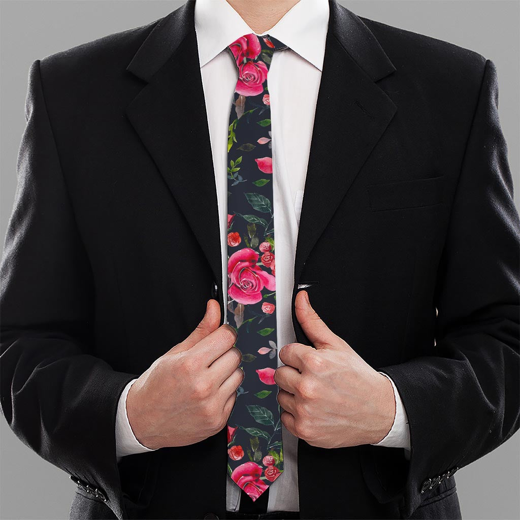 Roses Floral Flower Pattern Print Necktie