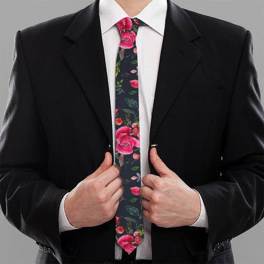 Roses Floral Flower Pattern Print Necktie