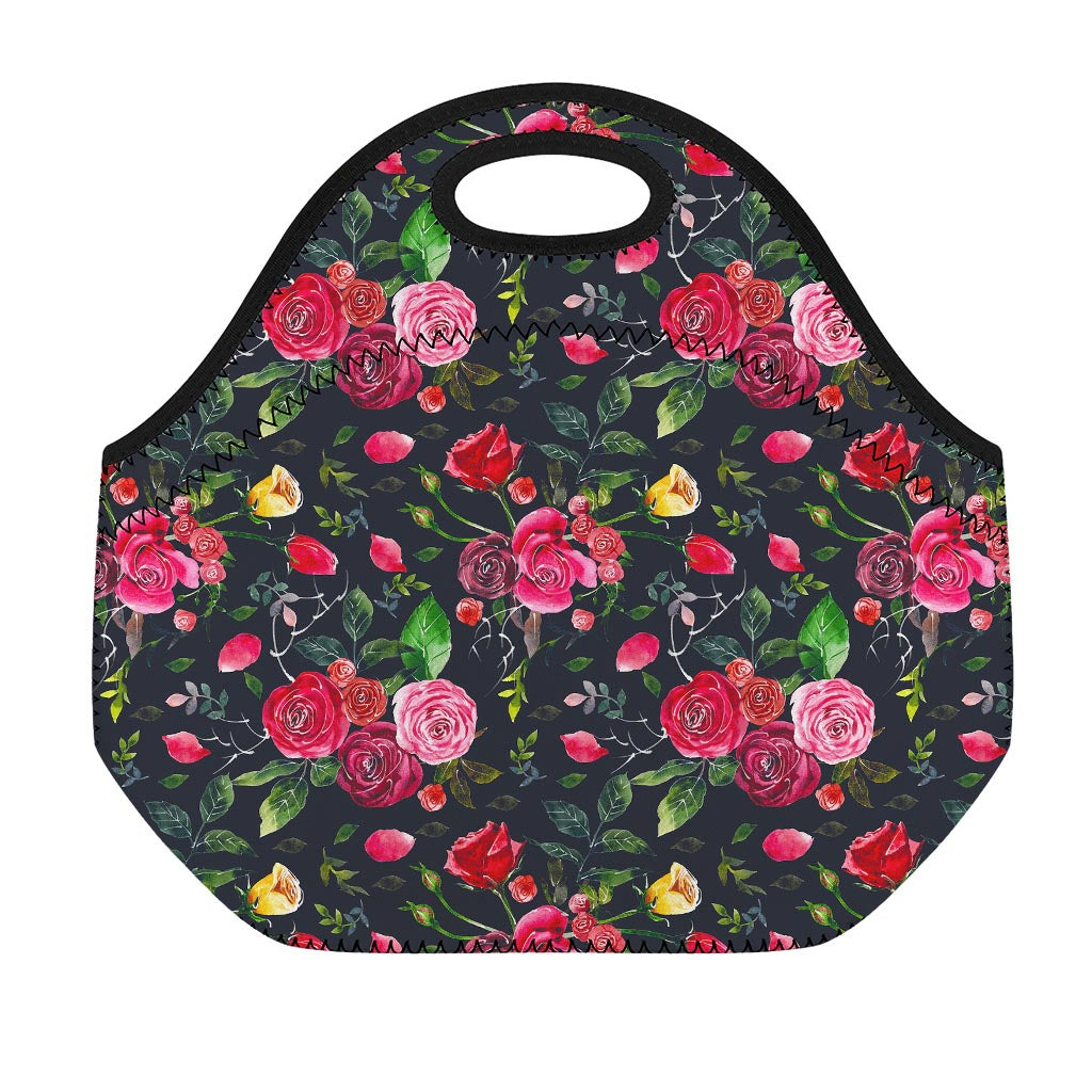 Roses Floral Flower Pattern Print Neoprene Lunch Bag
