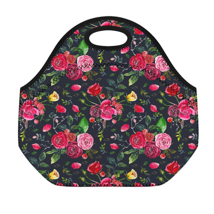 Roses Floral Flower Pattern Print Neoprene Lunch Bag