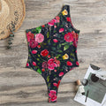 Roses Floral Flower Pattern Print One Shoulder Bodysuit