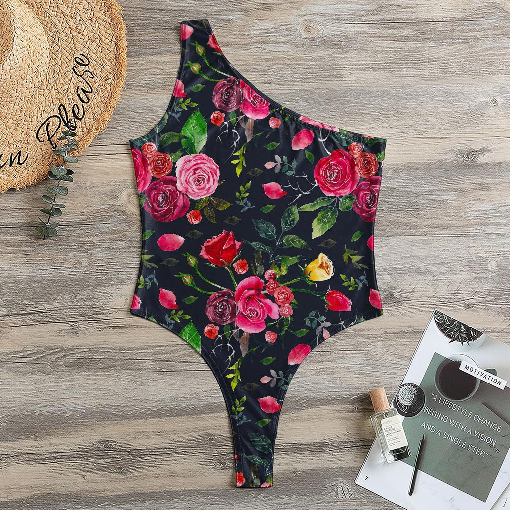 Roses Floral Flower Pattern Print One Shoulder Bodysuit