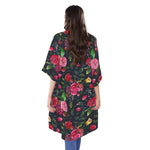 Roses Floral Flower Pattern Print Open Front Beach Cover Up