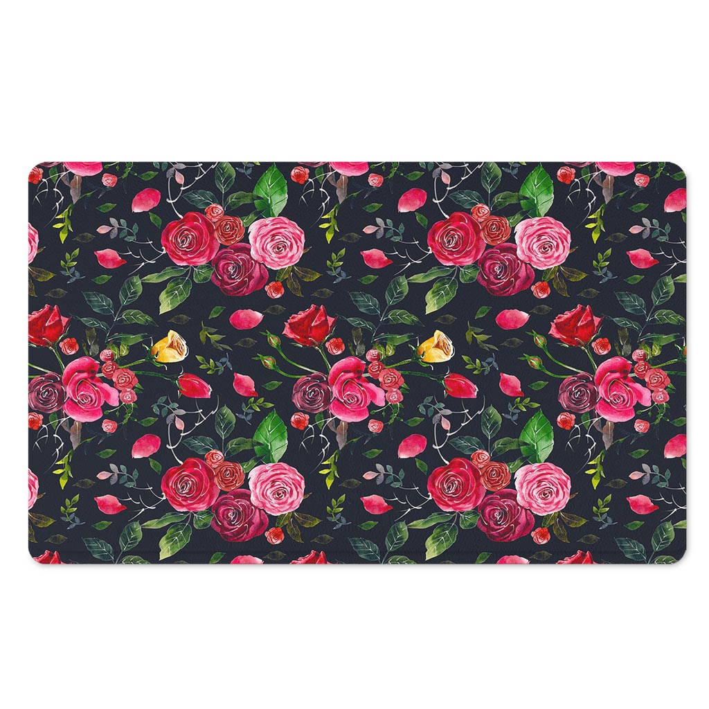 Roses Floral Flower Pattern Print Polyester Doormat