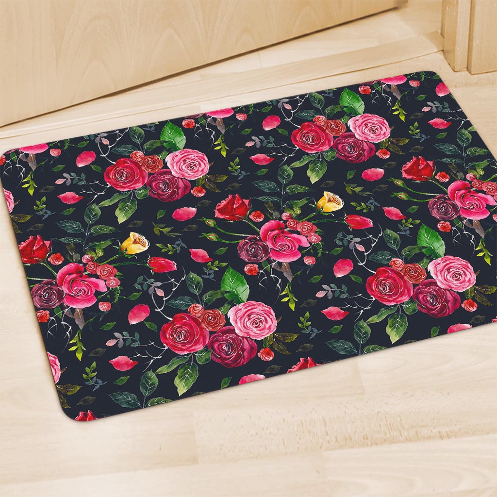 Roses Floral Flower Pattern Print Polyester Doormat