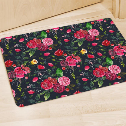 Roses Floral Flower Pattern Print Polyester Doormat