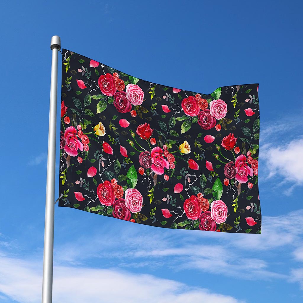 Roses Floral Flower Pattern Print Polyester Flag